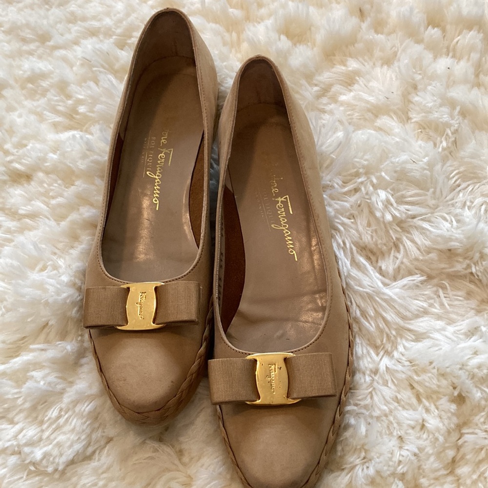Salvatore Ferragamo Tan Suede Bow-embellished Espadrilles Sz:9.5 AAAA
